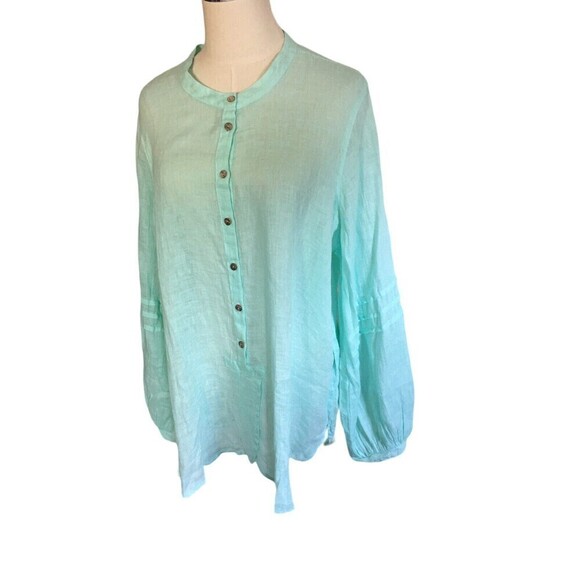 Color Me Cotton CMC Top Women's Size Small Seafoam Green Linen Long Sleeve - Picture 2 of 8
